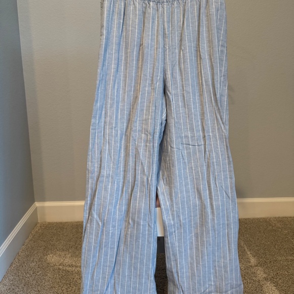 Abercrombie high waist linen pull on pants in blue white strap in size Medium L - Picture 5 of 5